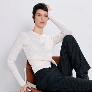 NWT RARE Zara textured cable knit cardigan w/bejeweled buttons